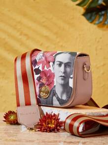Frida Kahlo X SHEIN Bolso sillín mini flor & con patrón de figura con solapa - Rosa - Ver 4