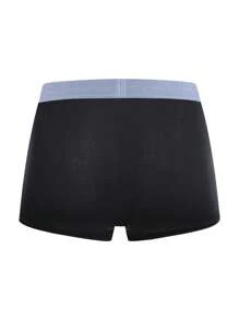 男士3入組字母圖案織帶拼接腰平角內褲 - 黑色 - 查看 2