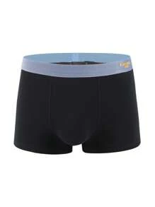 男士3入組字母圖案織帶拼接腰平角內褲 - 黑色 - 查看 3