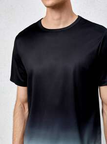 Men Ombre Print Letter Patched Detail PJ Set / Pajama Set - Black - View 3