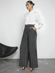 BizChic Striped Print Wide Leg Pants - Black and White - View 3