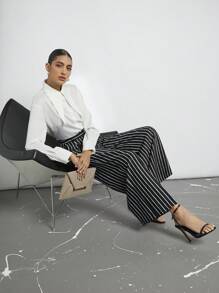 BizChic Striped Print Wide Leg Pants - Black and White - View 4