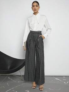 BizChic Striped Print Wide Leg Pants - Black and White - View 5