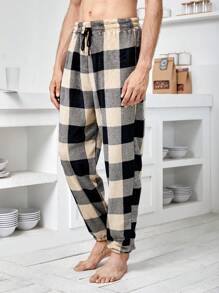 Men Buffalo Plaid Print Drawstring Waist Sleep Trousers - Multicolor - View 1