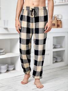 Men Buffalo Plaid Print Drawstring Waist Sleep Trousers - Multicolor - View 3