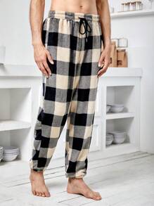 Men Buffalo Plaid Print Drawstring Waist Sleep Trousers - Multicolor - View 5