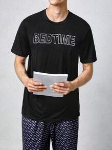 男士字母圖案T恤&滿版印花長褲睡衣套裝 - 彩色 - 查看 6