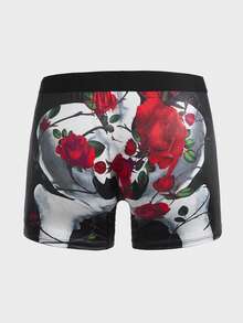 Men Floral & Skeleton Print Square Leg Boxer Brief - Black - View 2