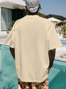 Nam Đồ họa Chữ cái Áo thun Thả vai - Màu be - Xem 2