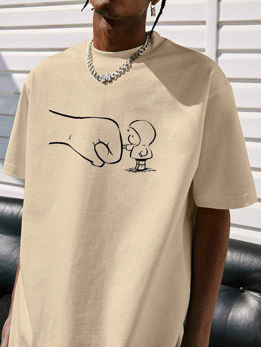 男士卡通圖案落肩T恤
