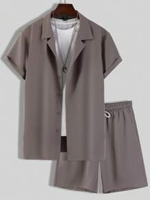 Manfinity Hypemode Bộ hai mảnh Nam Dây kéo Nút phía trước màu trơn Giải trí - Màu Khaki - Xem 1