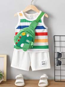 SHEIN Young Boy Block Striped Tank Top & Shorts - Multicolor - View 1