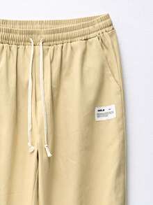 Manfinity Homme Men Cotton Letter Patched Drawstring Waist Pants - Khaki - View 4