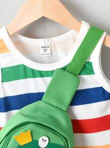 SHEIN Young Boy Block Striped Tank Top & Shorts - Multicolor - View 4