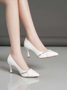 Women's Pointed Toe High Heeled Pumps With Crystal Decor