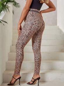 SHEIN Maternity Leopard Print Adjustable Waistband Leggings - Multicolor - View 2