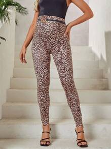 SHEIN Maternity Leopard Print Adjustable Waistband Leggings - Multicolor - View 6
