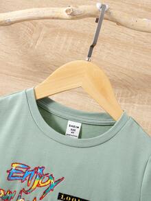 SHEIN 男小童短袖圓領休閒T恤帶汽車印花 - 薄荷綠 - 查看 4