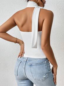 SHEIN VCAY Appliques Detail Asymmetrical Shoulder Top - White - View 2