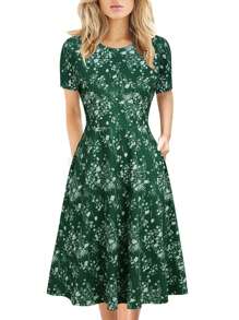 In hoa Váy chữ A - màu xanh lá - Xem 1