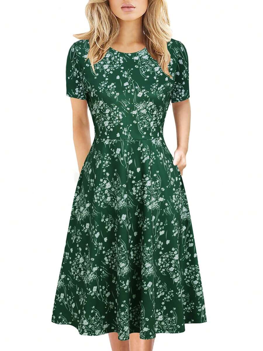 In hoa Váy chữ A - màu xanh lá - Xem 1