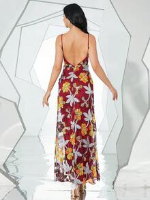 Missord Cami Kleid mit Blume Muster, Paillette, - Bordeaux - Übersicht 2