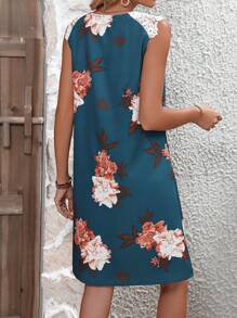 SHEIN LUNE 印花缺口領連衣裙 - 青碧色 - 查看 2