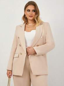 EURMUSE Plus Solid Double Breasted Blazer & Pants - Apricot - View 5