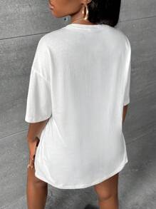 Slaydiva Lip & Slogan Graphic Drop Shoulder Tee IF MY MOUTH DOESN'T SAY IT MY FACE DEFINITELY WILL