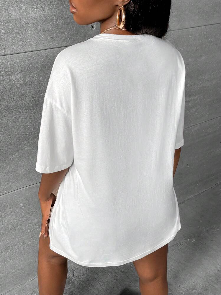 Slaydiva T-shirt à manches raglan avec graphiques de lèvres et de slogan SI MA BOUCHE NE LE DIT PAS, MON VISAGE LE FERA SÛREMENT - Blanc - Voir 2