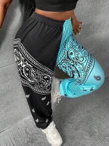 Slaydiva Pantalones deportivos con estampado de paisley de dos tonos - Multicolor - Ver 1