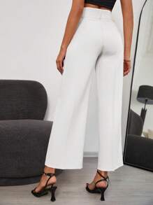 EURMUSE Solid Wide Leg Pants - White - View 2
