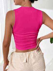 SHEIN EZwear 素色褶邊短款背心 - 玫紅色 - 查看 2