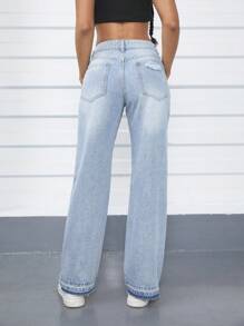 SHEIN EZwear Rách Quần legging thẳng - Rửa nhẹ - Xem 2