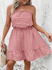 SHEIN LUNE Plus Size Solid Ruffle Hem Tube Klänning för sommarsemester - Rosa - Visa 1