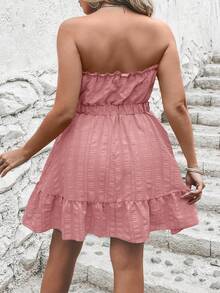 SHEIN LUNE Plus Size Solid Ruffle Hem Tube Klänning för sommarsemester - Rosa - Visa 2
