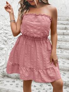 SHEIN LUNE Plus Size Solid Ruffle Hem Tube Klänning för sommarsemester - Rosa - Visa 5