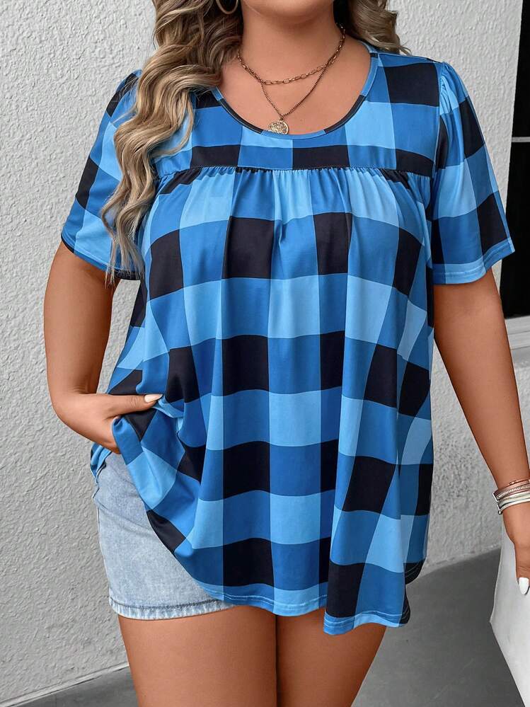 SHEIN LUNE พลัส เสื้อยืด ลายกิงแฮม - มัลติคัลเลอร์ - ดู 6