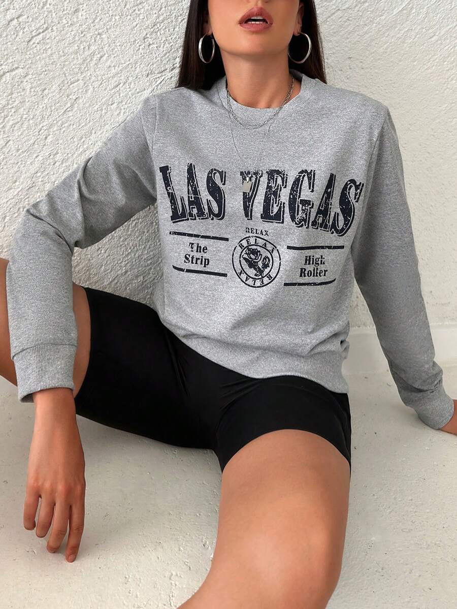 EURMUSE Đồ họa Chữ cái Áo nỉ - Xám - Xem 1