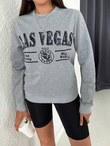 EURMUSE Đồ họa Chữ cái Áo nỉ - Xám - Xem 6