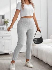 Calvaya 大碼下擺開叉緊身打底褲