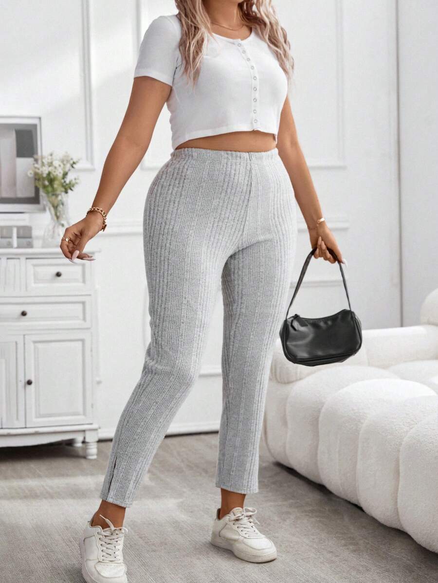 Calvaya 大碼下擺開叉緊身打底褲