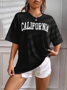 SHEIN EZwear Áo thun nữ Lá thư Giải trí - màu đen - Xem 4
