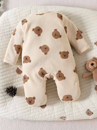 Baby Boy Bear Print Button Front Footed Sleep Jumpsuit