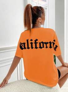 SHEIN EZwear Letter Graphic Drop Shoulder Tee - Orange - View 7