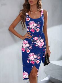 SHEIN Clasi 印花圍裹洋裝 - 藏蓝色 - 查看 4