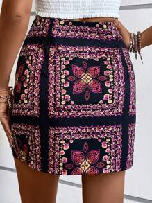 SHEIN LUNE Floral Print High Waist Skirt - Multicolor - View 2