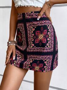 SHEIN LUNE Floral Print High Waist Skirt - Multicolor - View 4