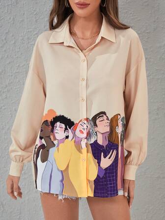 La Grande Lizon 人像圖案落肩袖襯衫