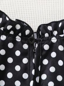 SHEIN Young Girl Polka Dot Print Bow Front Mesh Hem Dress - Multicolor - View 3